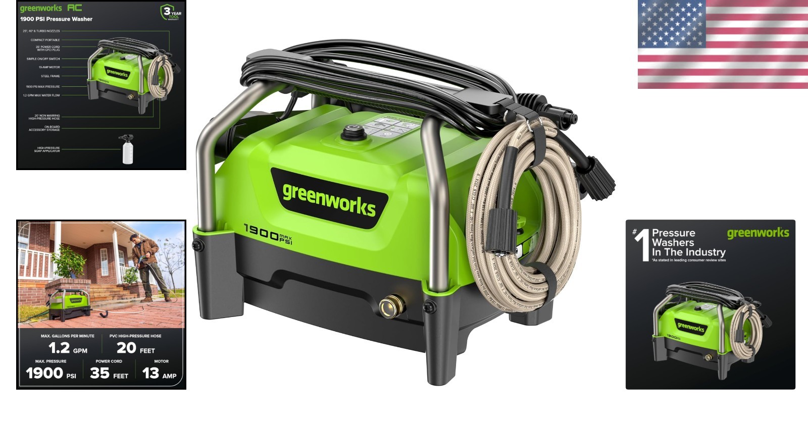 Compact 13Amp Portable Electric Pressure Washer with 20ft Hose – Versatile Use