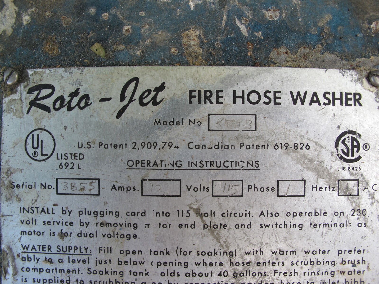 Circul-Air Electric Fire Hose Washer Roto-Jet RTJ3 115 V 1 PH ROTOJET CirculAir
