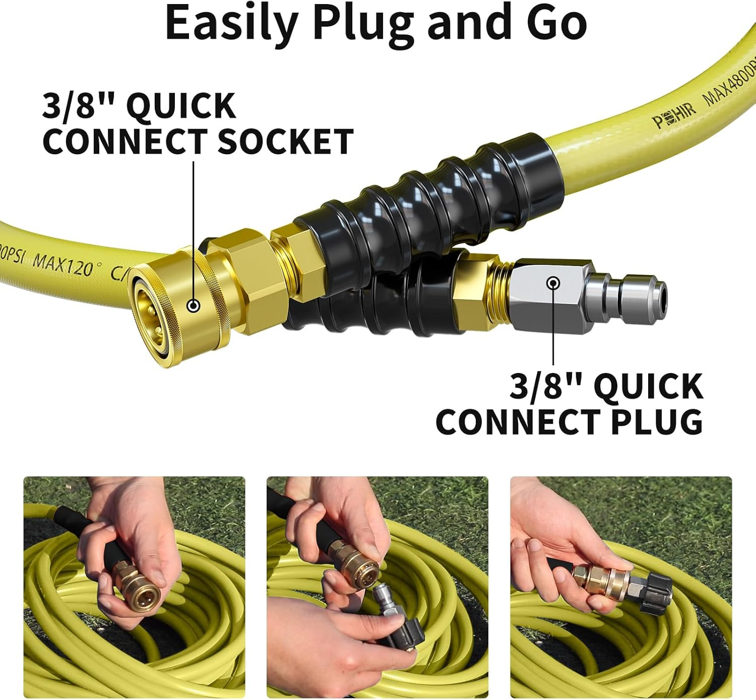 Manguera de hidrolavadora de 15 m, 3/8″, 4800 PSI
