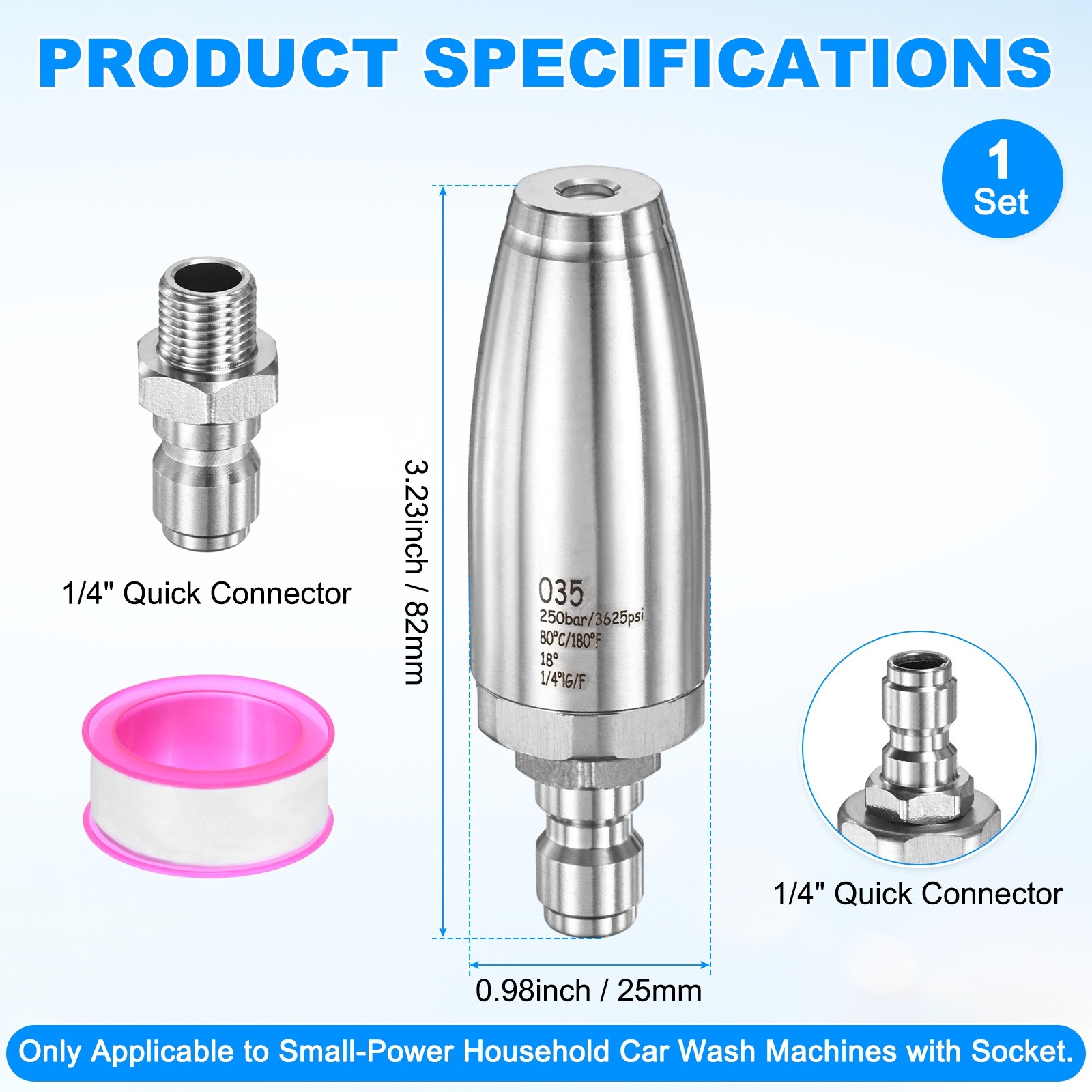 3-Pack Pressure Washer Turbo Nozzle Tips Set, 360° Rotating, 3.5 GPM [Silver]
