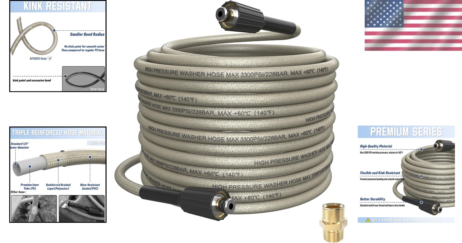 Durable 50 FT PVC Pressure Washer Hose – Kink Resistant & High Pressure