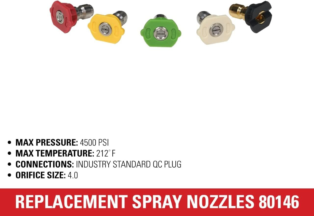 Cleaning 80146 4500 PSI Universal Pressure Washer Nozzles, 1/4-Inch Quick Connec