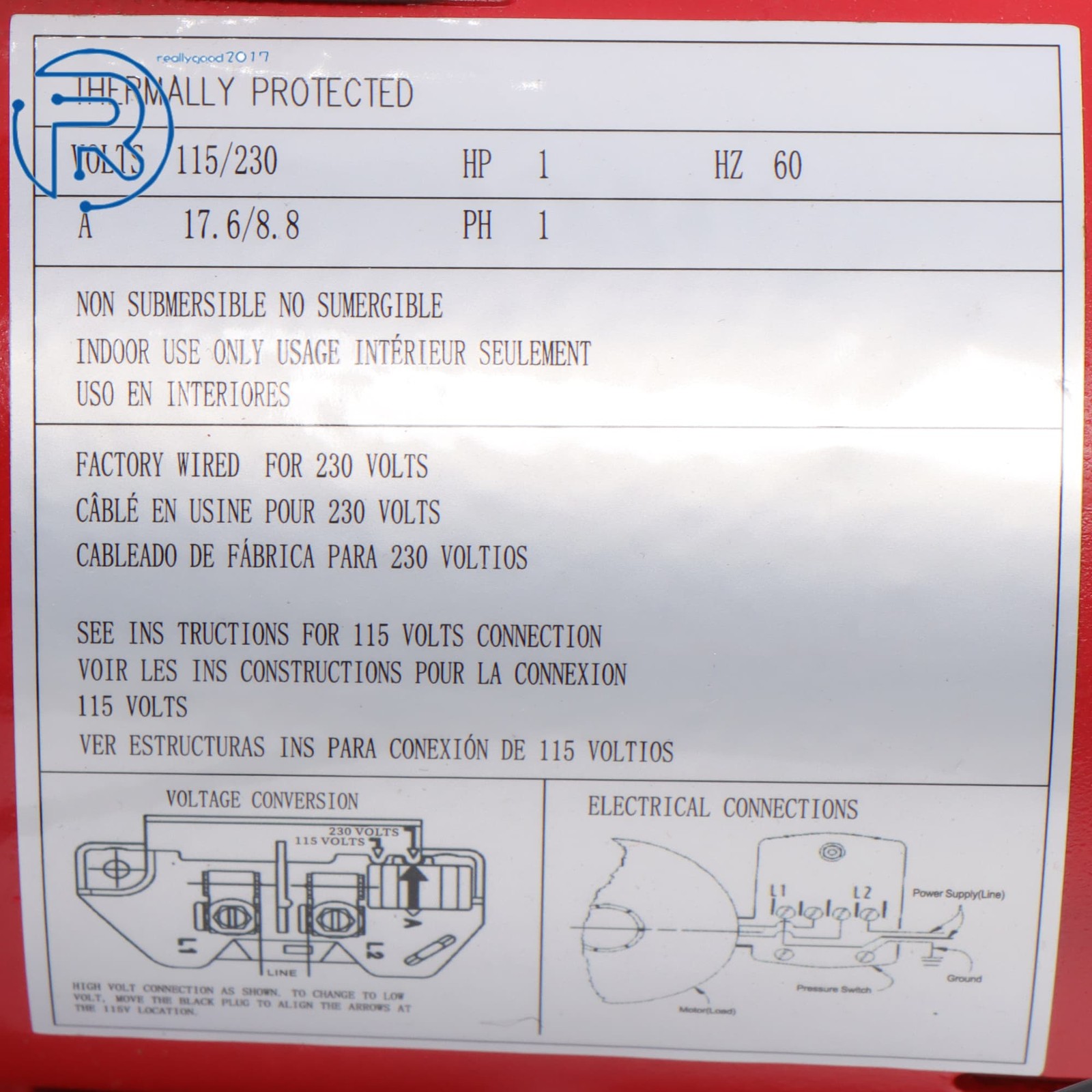 602208 1 HP 23 GPM Dual Voltage 115/230 Volt Cast Iron Shallow Well Jet Pump Red