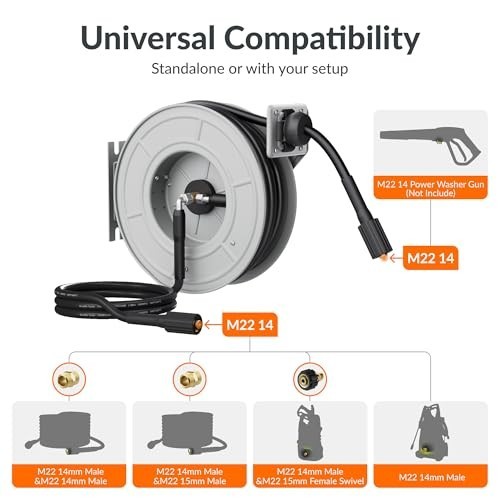Retractable Pressure Washer Hose Reel 65ft 2600PSI Auto Rewind Wall Mount Steel