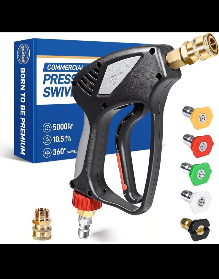 TOOLCY Pro Short Pressure Washer Gun 5000 PSI with 360° Swivel,3/8″ Quick Connec