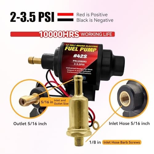Gasoline Electric Fuel Pump 2-3.5PSI 28 GPH for Gasoline + 6.56FT Fuel Line