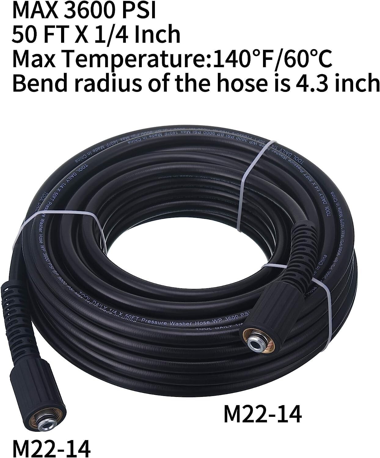 3600 PSI Pressure Washer Power Water Hose 50 x 1/4 for Ryobi Karcher Troy Bilt