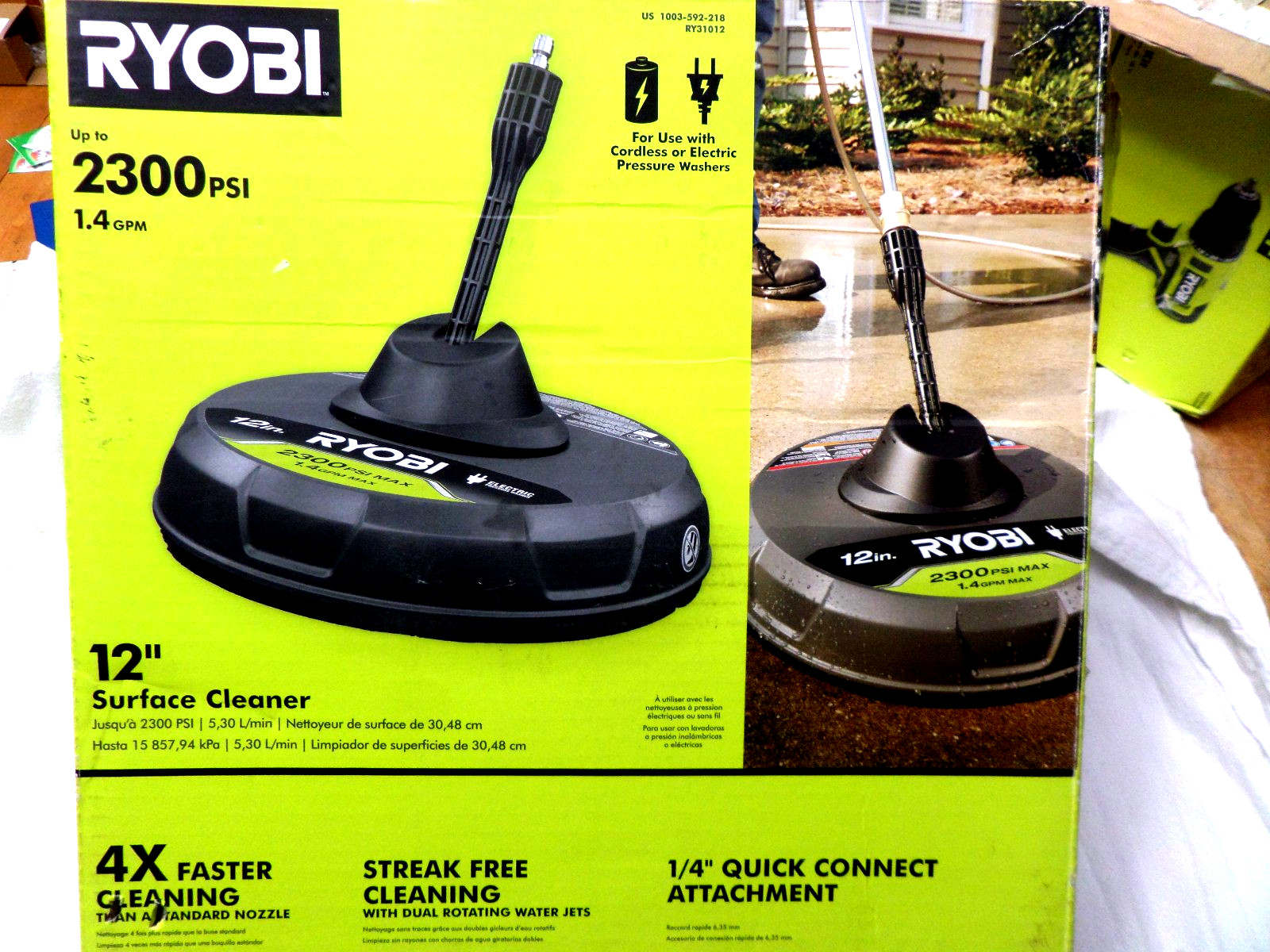 Ryobi 12″ Surface Cleaner for Cordless or Electric Pressure Washers 1003-592-218