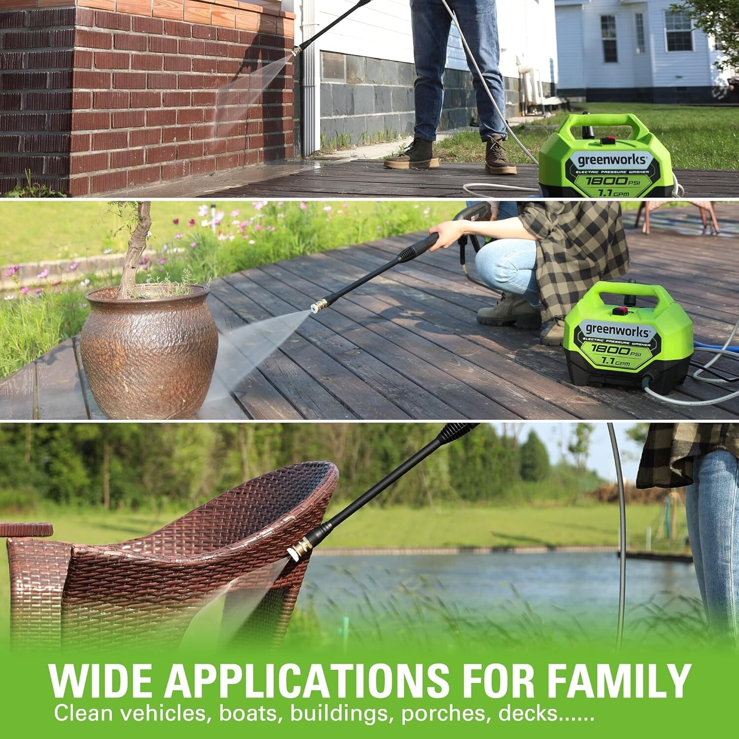 Versatile Greenworks 1800 PSI Pressure Washer – Includes Quick Connect Nozzles
