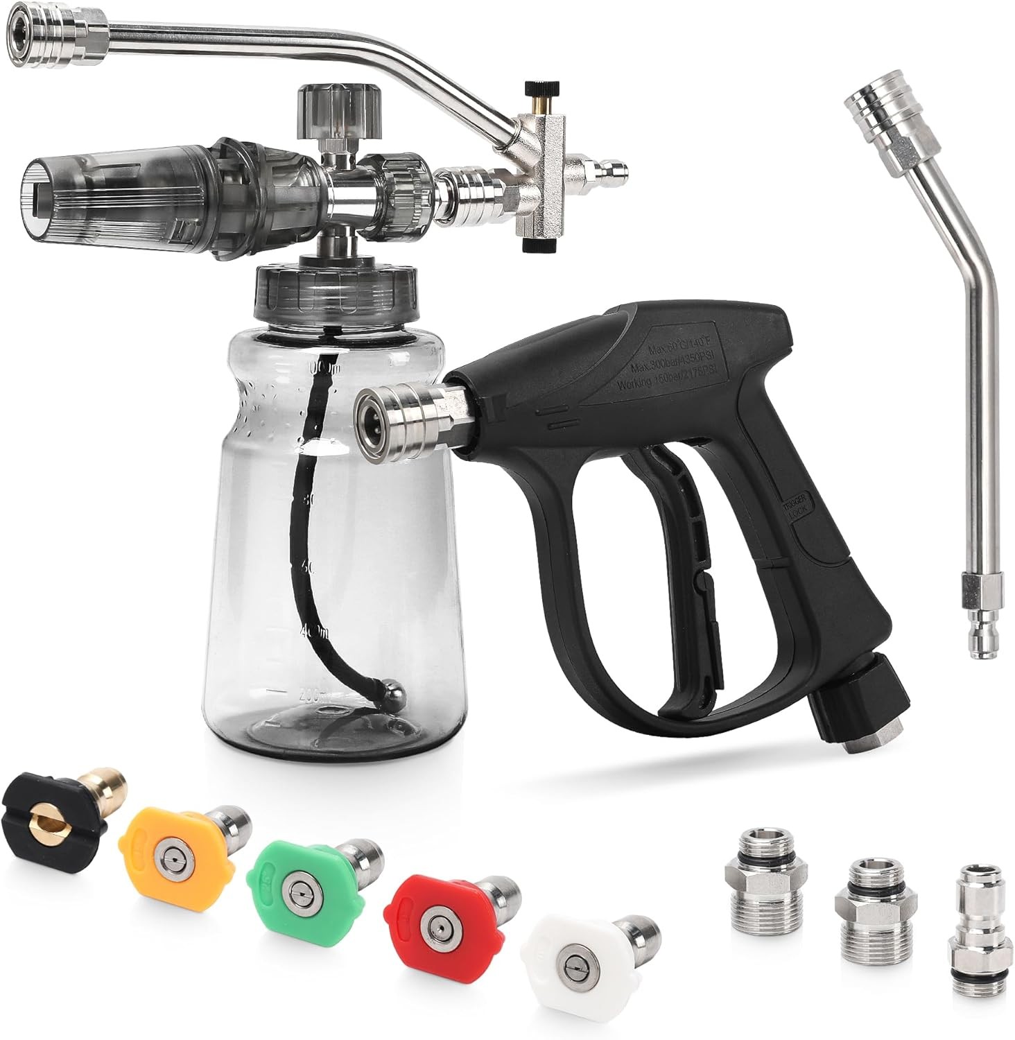 Car Pressure Washer with Foam Gun 5200 PSI, Heavy Duty Brass Snow Foam Cannon Ki