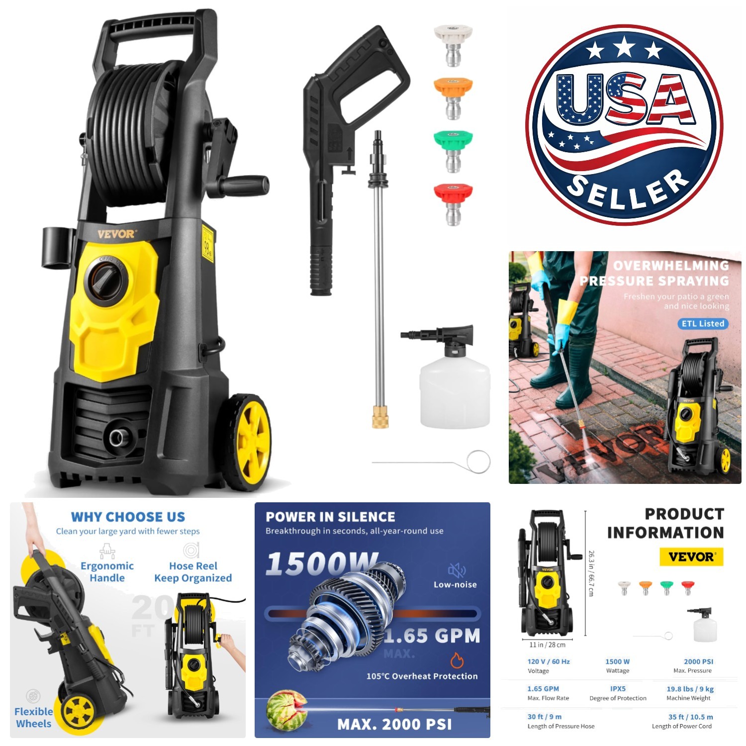 2000 PSI High-Pressure Cleaner with 20ft Hose & 4 Nozzles for Versatile Cleaning
