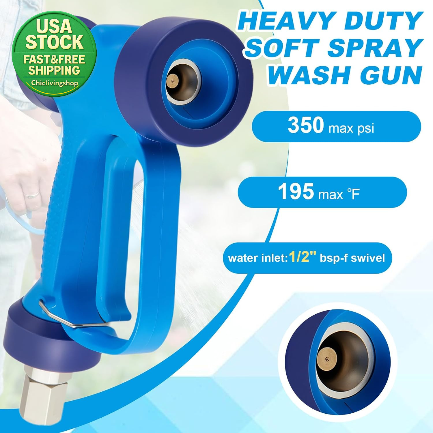 High Volume Soft Wash Gun 350 Psi 16 Gpm Brass Heavy Duty Adjustable Nozzle