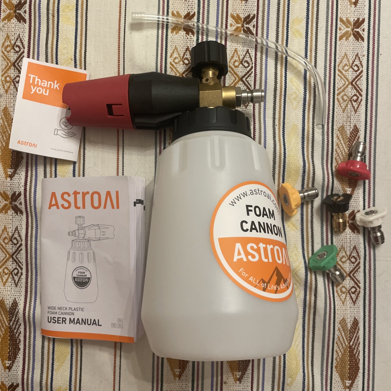 Pressure Washer Air Foam Cannon 5 Nozzles | AstroAI 1.0L Capacity Wide Neck