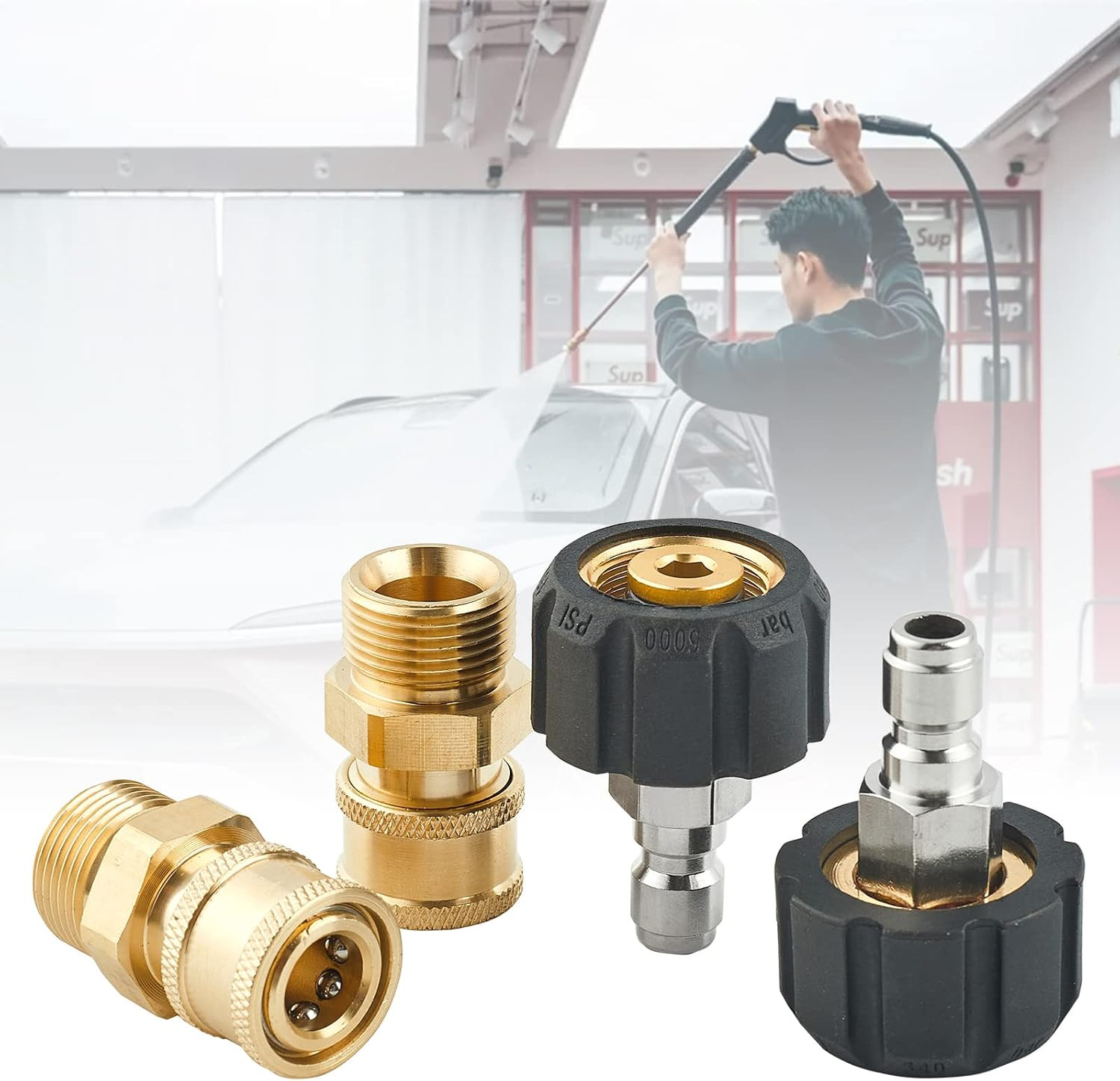 Pressure Washer Quick Connect Fittings, M22 14mm to 1/4 Inch Quick Connect Press