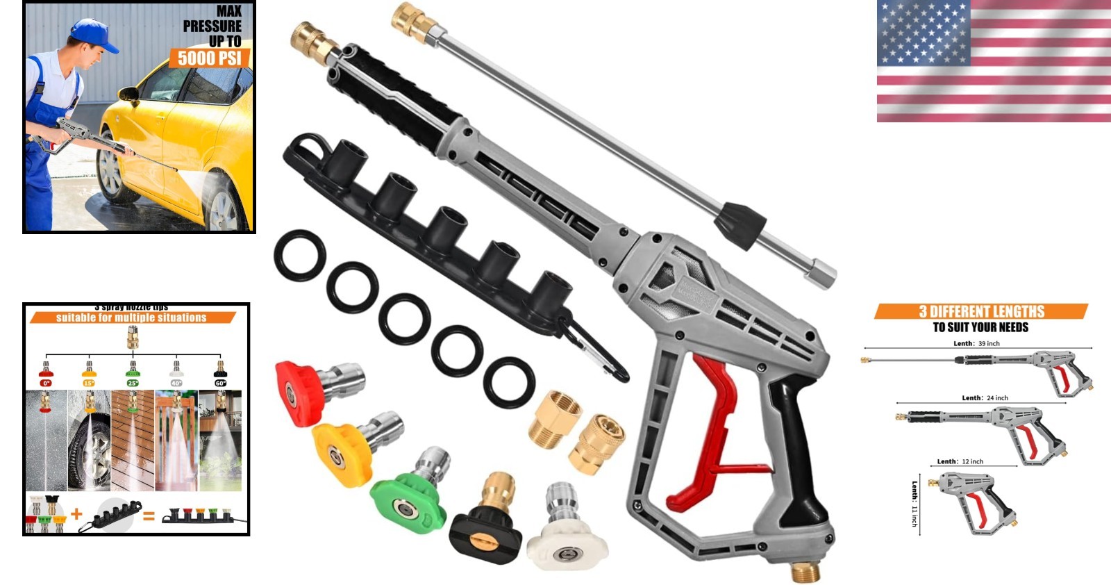 Professional 5000 PSI Pressure Washer Gun with Safety Lock and Extension Wand