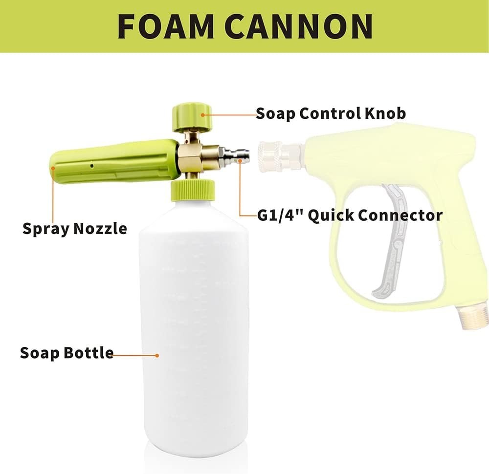 Foam Cannon 1 L Bottle Car Wash Snow Foam Lance with 1/4″ Quick Connector Pre…