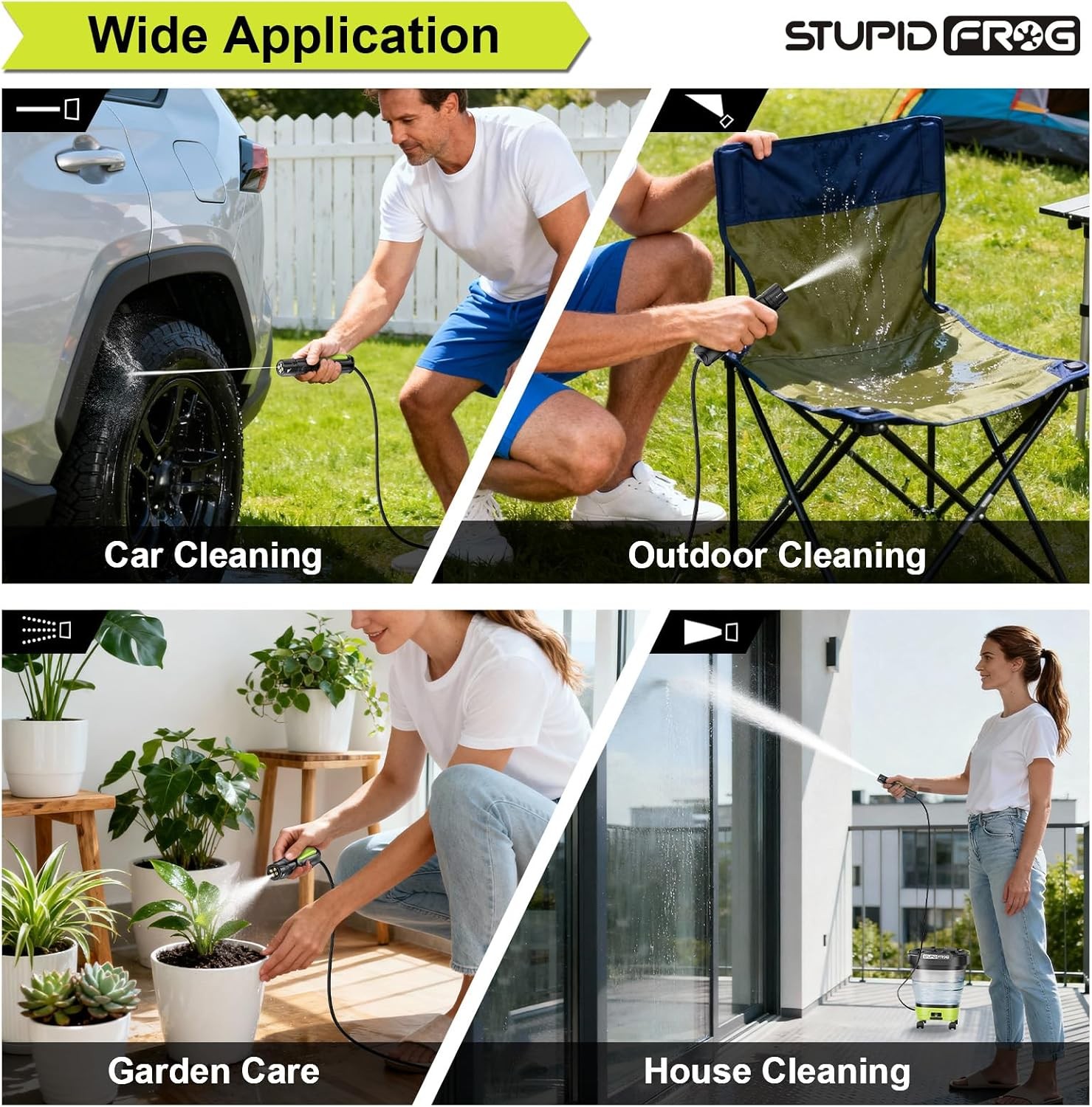 Cordless Portable Pressure Washer, 12L Tank, 4 Nozzles, Battery-Powered Cleaning