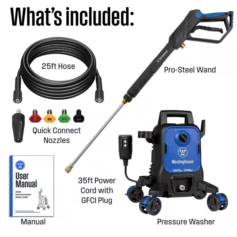 2300 Max PSI 1.76 Max GPM Cold Water Electric Powered Pressure Washer W/Anti-Tip