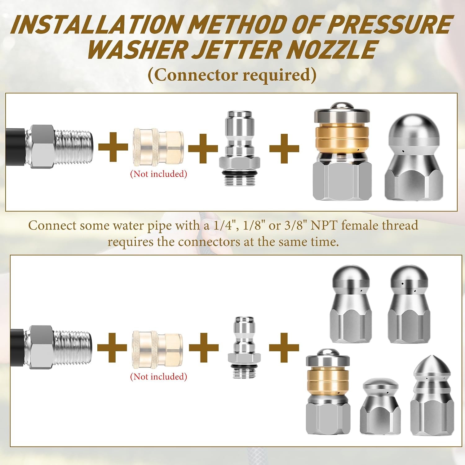 Stainless Steel Sewer Jetter Nozzle Kit for Pressure Wash Jetting Cleaning