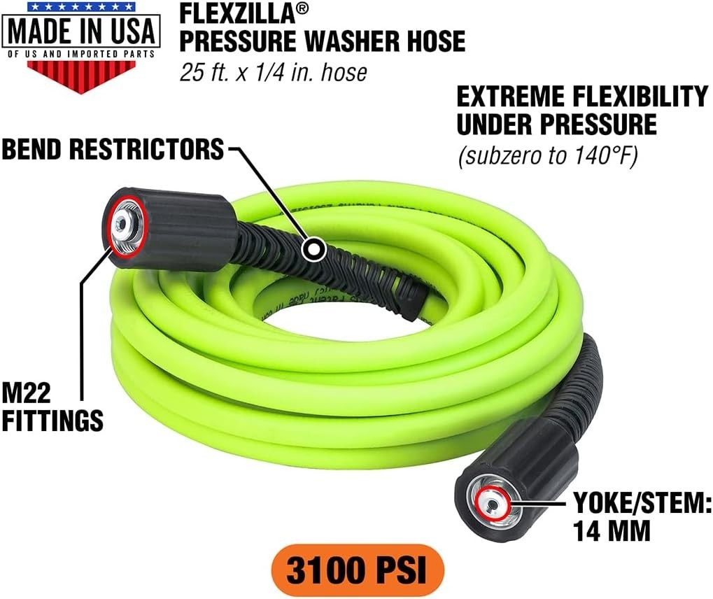 Revolutionary Flexzilla Pressure Washer Hose 25ft – Durable, Flexible, Kink-Free