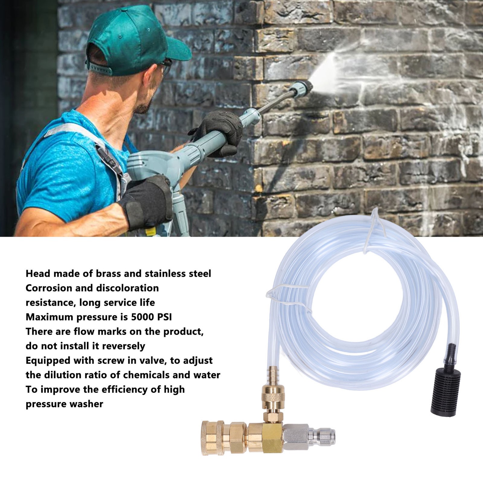 1 Chemical Injector Adjustable Brass Stainless Steel For Pressure Washer