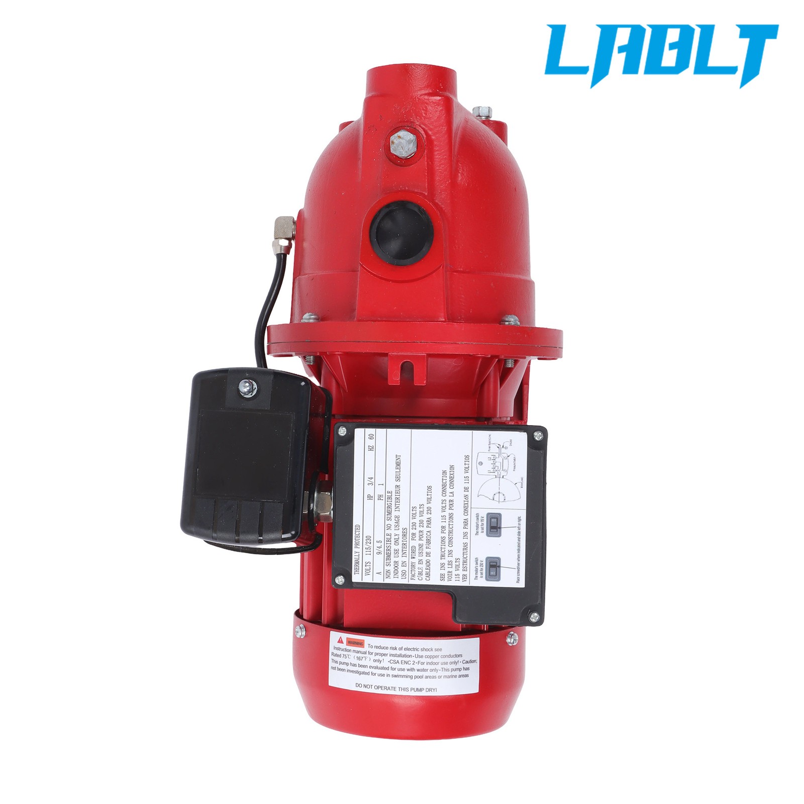 LABLT Red Shallow Well Jet Pump 3/4 HP 13 GPM Cast Iron, 115/230V Dual Voltage