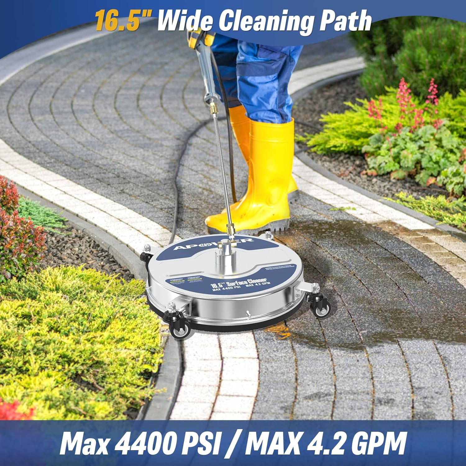 16.5″ Pressure Washer Surface Cleaner Attachment, Max 4400 PSI, Stainless Steel