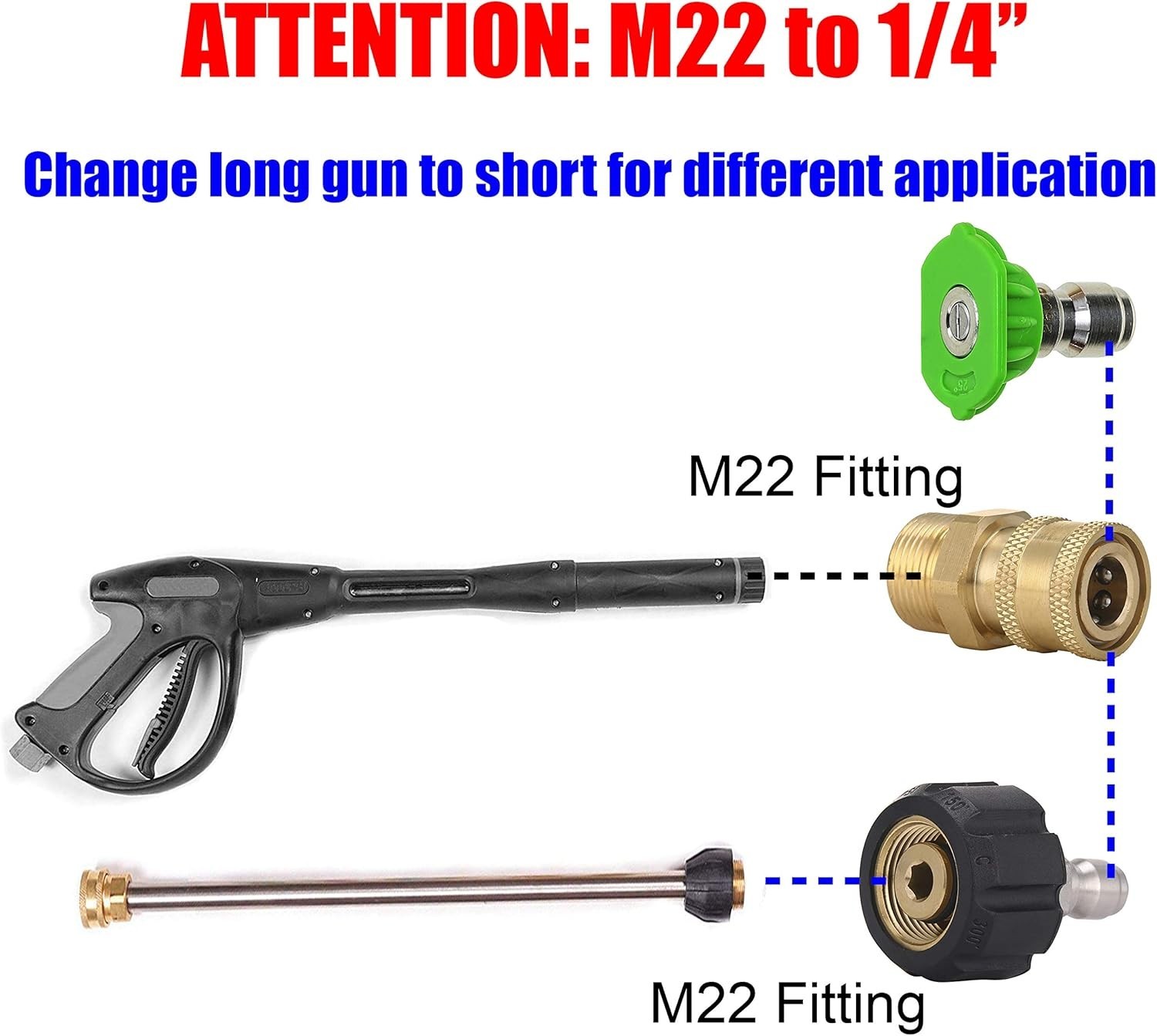 Heavy-Duty M22 to 1/4″ Quick Connect Pressure Washer Adapter Set, 3 Pieces