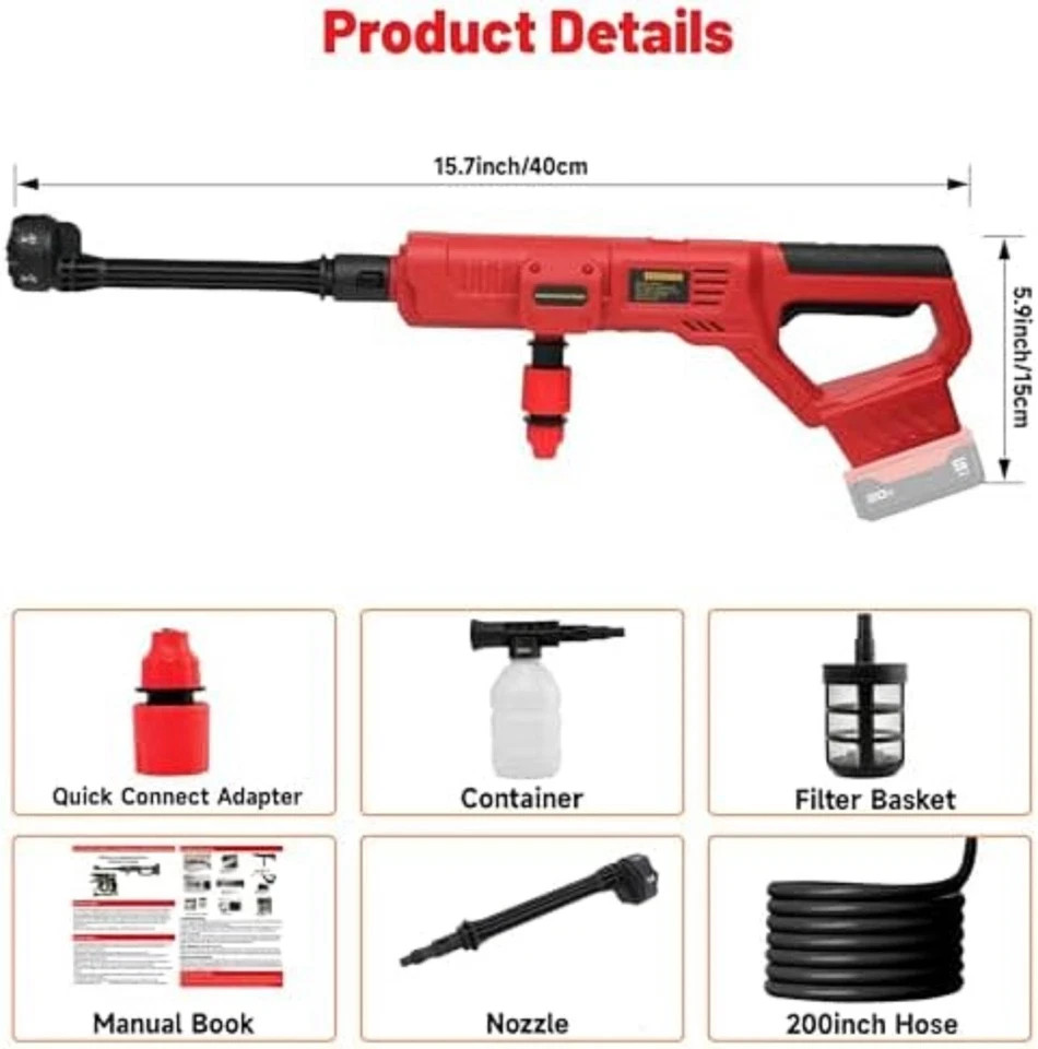 Cordless Pressure Washer for Milwaukee M18 Battery, Portable Cordless Power Wash