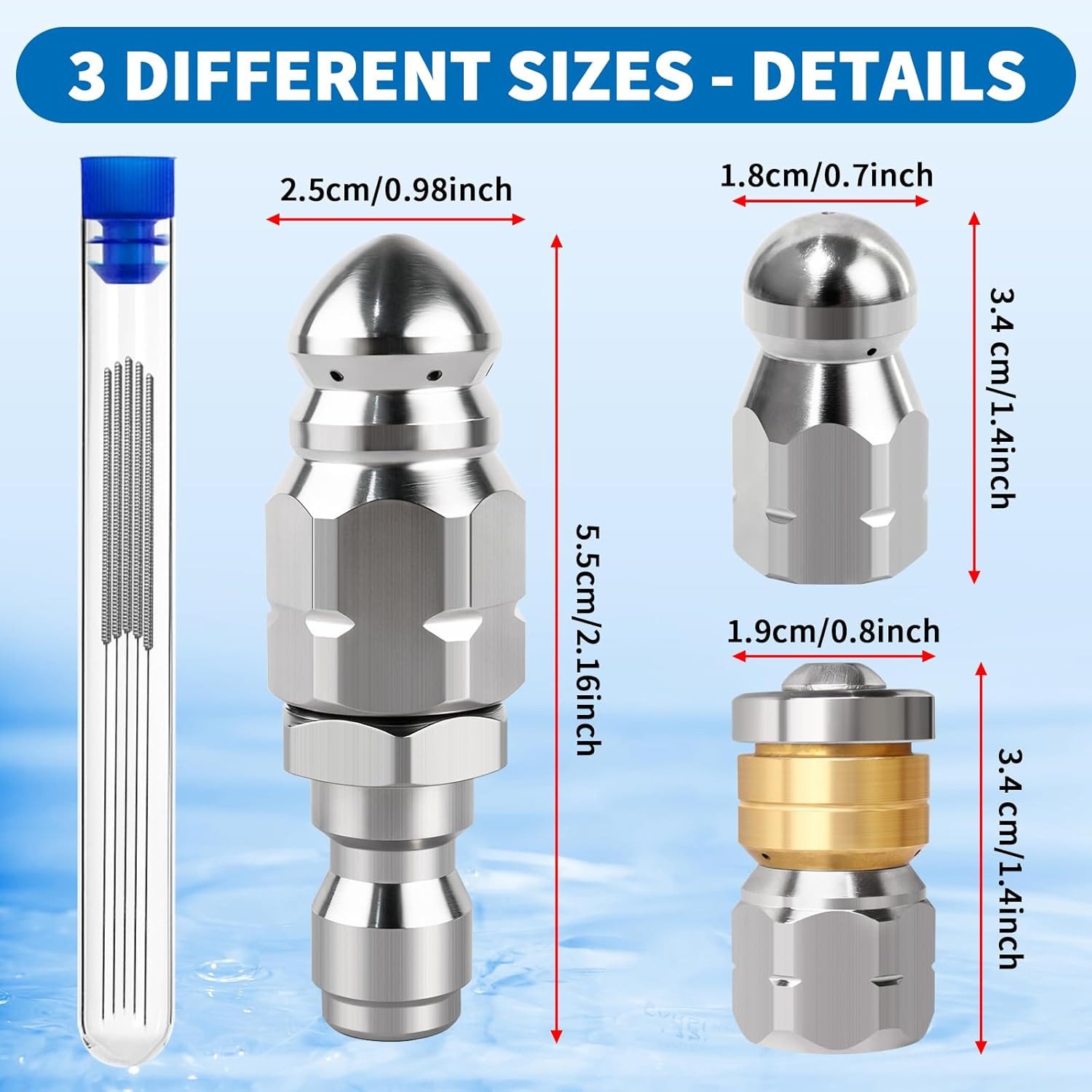 4PCS Pressure Washer Sewer Jetter Nozzle Kit – Stainless Steel Rotating Nose