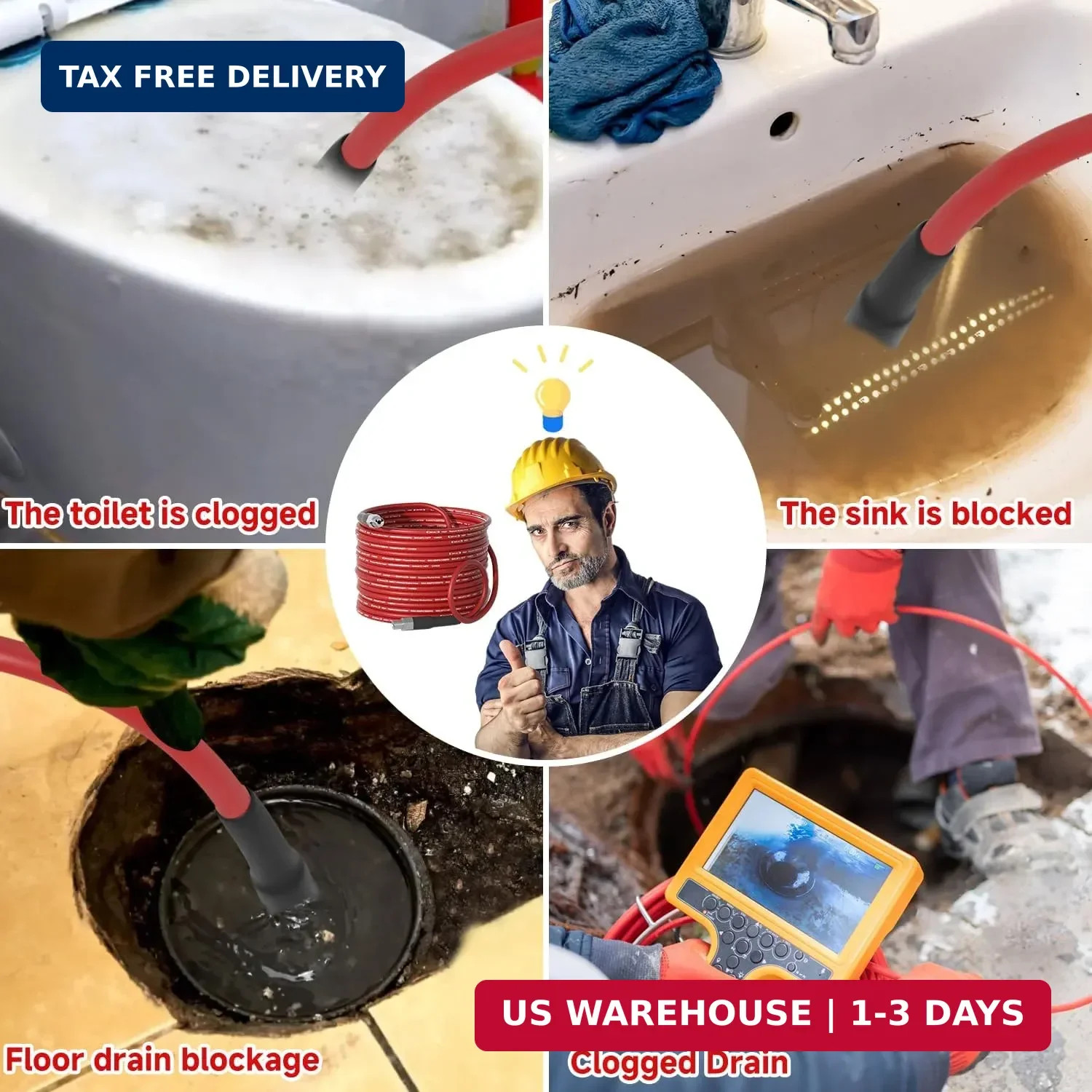 NIFUAL Sewer Jetter Kit for Pressure Washer,50FT 5800PSI Pressure Drain Cleaner