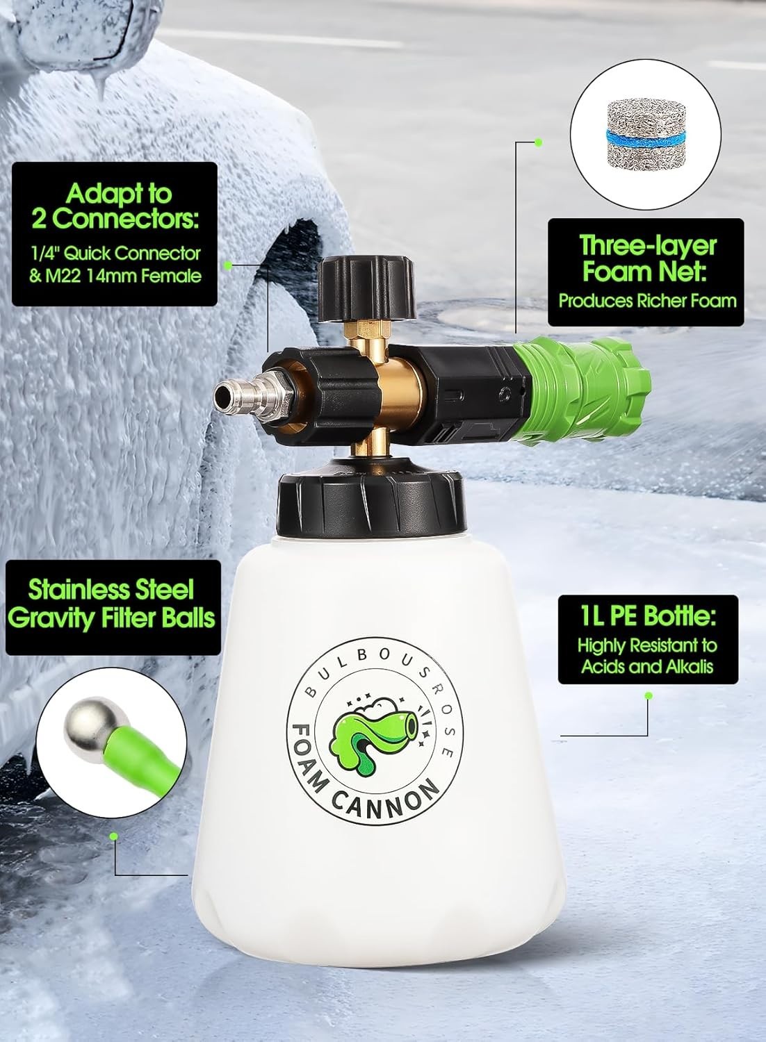 1.5L Electric Car Foam Sprayer, Foam Sprayer for Car Wash with USB Rechargeable,
