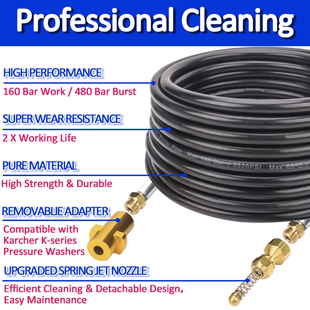 6~20 Meters 2320Psi 160Bar High Pressure Washer Sewer Drain Water Cleaning Hose