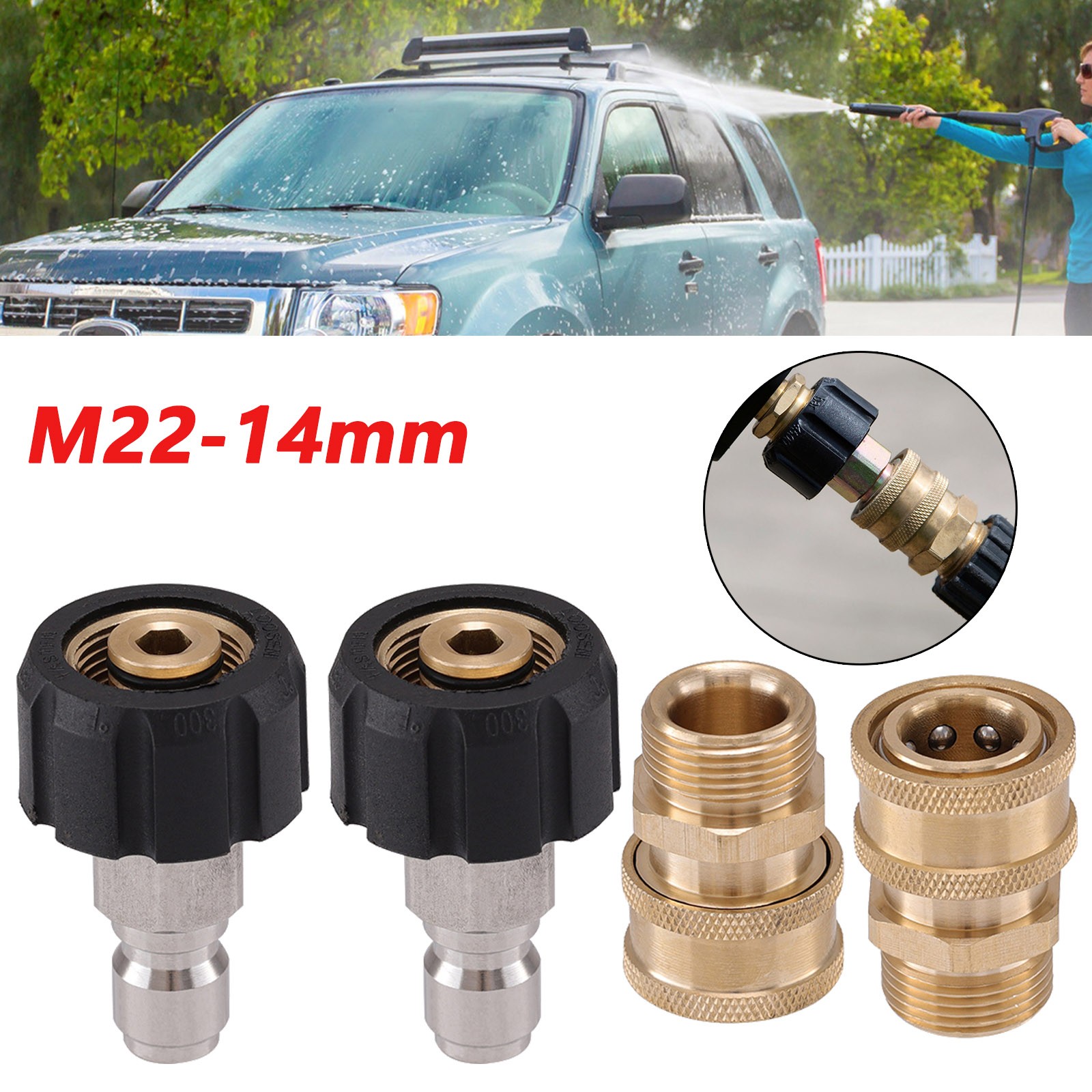 3/8” M22-14mm Swivel Connect 4PCS Set Pressure High Washer Adapter Quick Kit