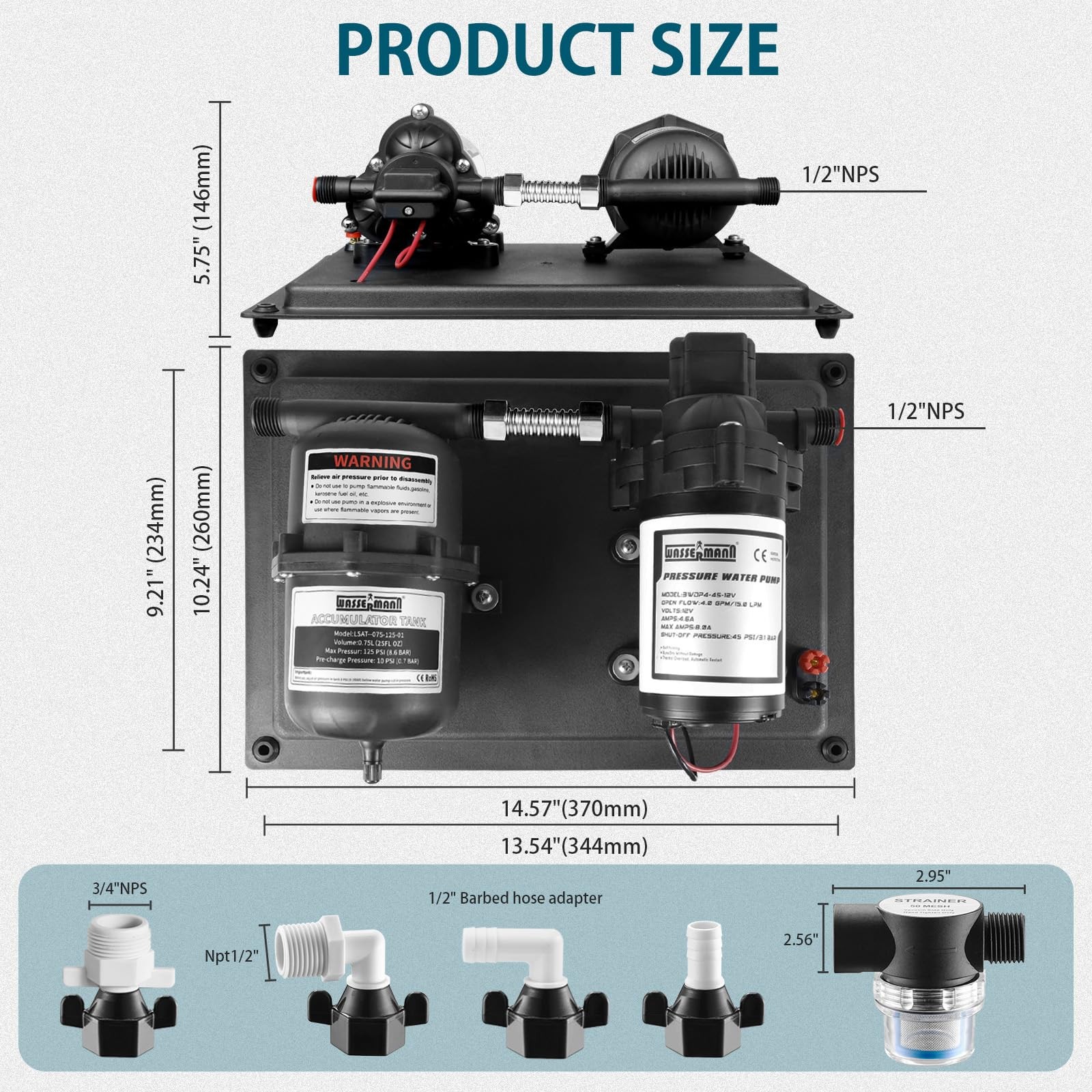 12V RV Water Pump and Accumulator Tank System, 4.0GPM 45PSI Self Priming Wate…