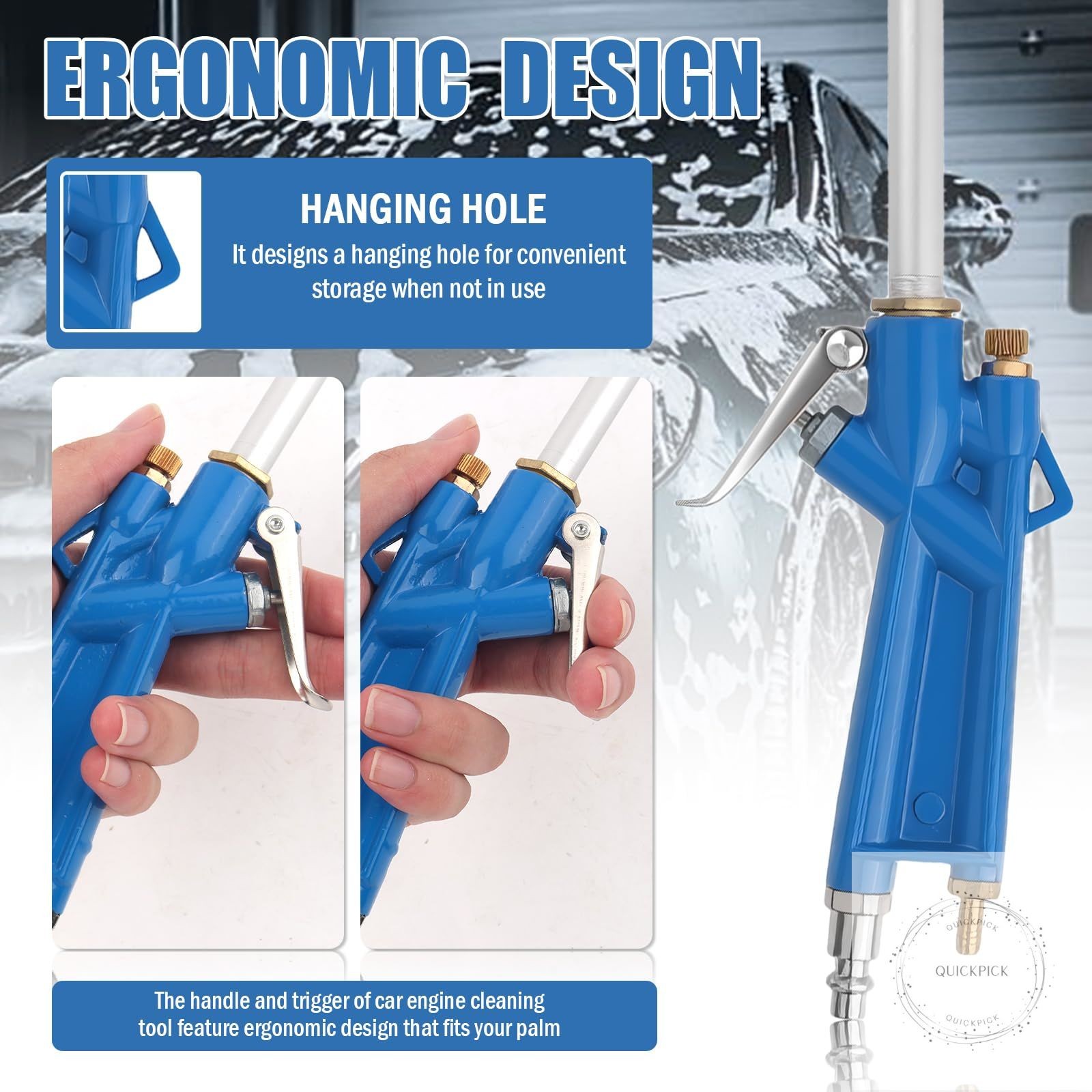 Air Engine Cleaning Gun with 3.93Ft Hose,Elbow Pneumatic Siphon Spray Gun Car