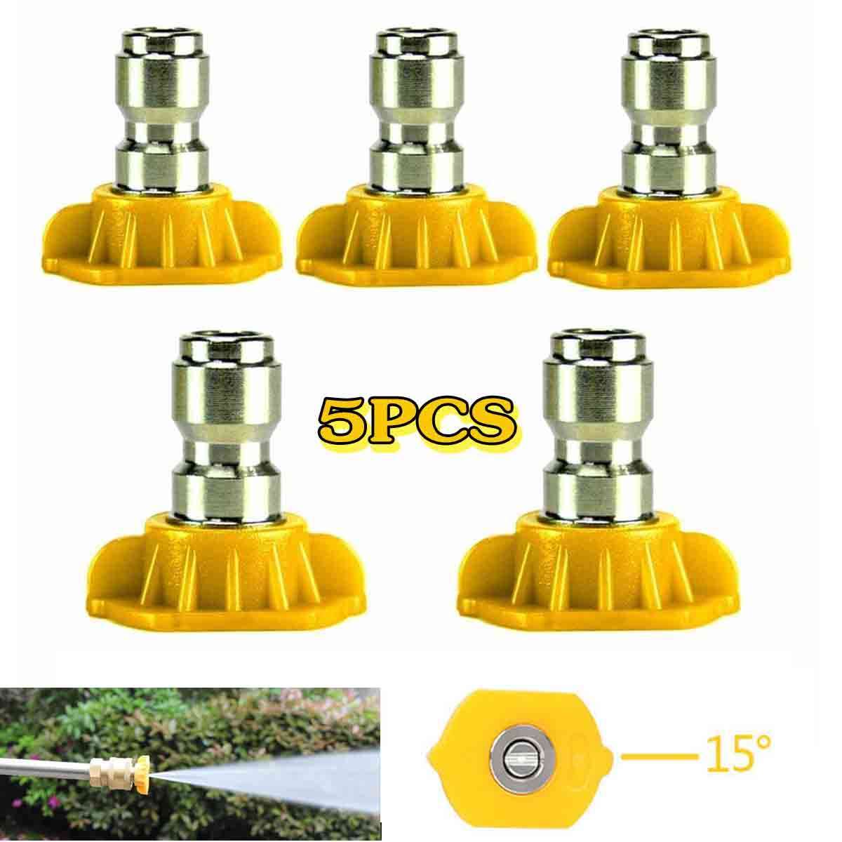 5 Power Pressure Washer Spray Nozzle Tips 1/4 Quick Connection Yellow 15 Degree