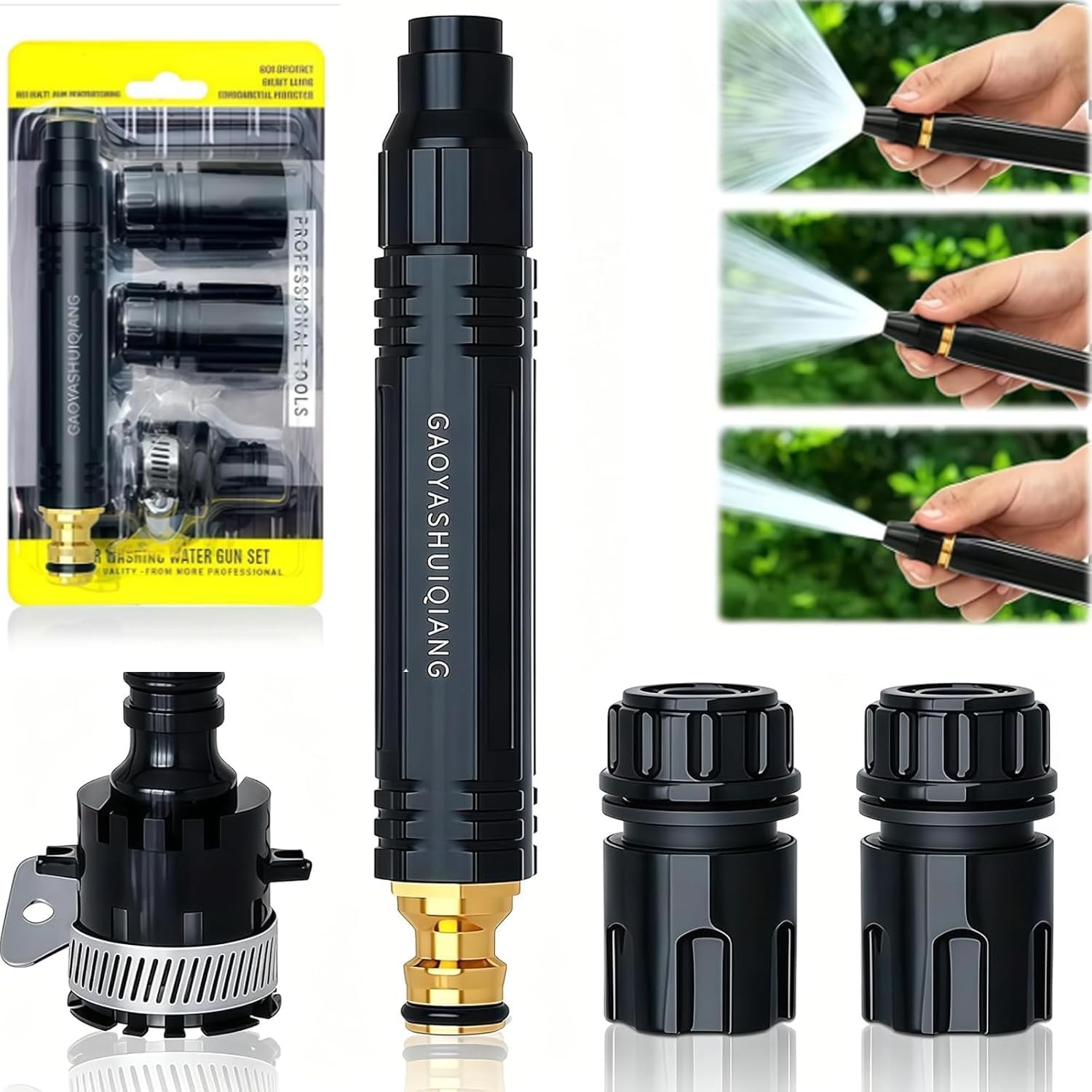 High Pressure Power Washer Nozzle with 3 Spray Modes and Hose Connector Set