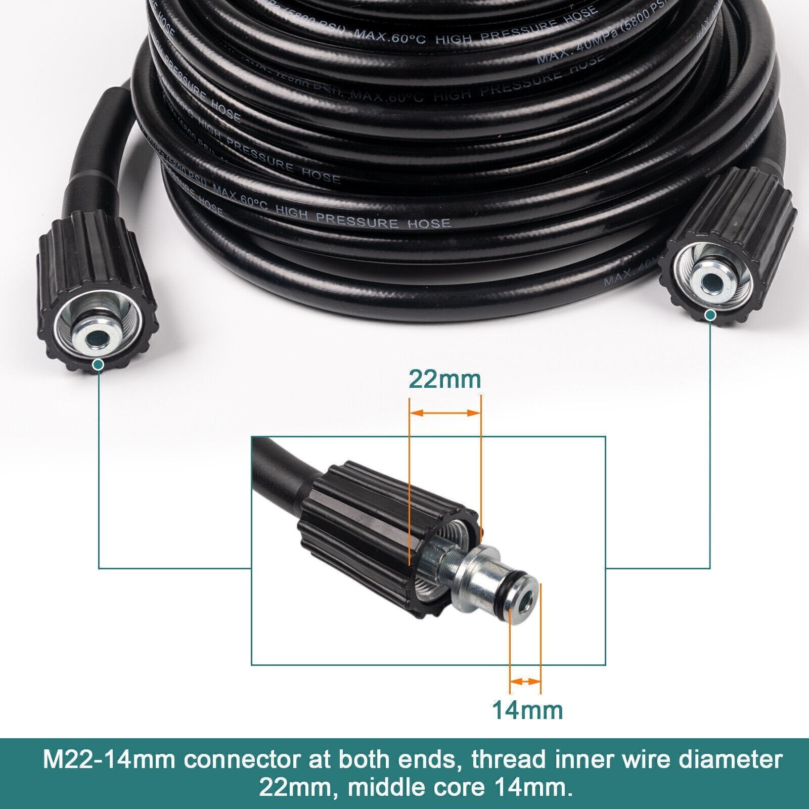 20/25/50/100FT 5800PSI High Pressure Washer Hose-M22 Power Washer Extension Hose