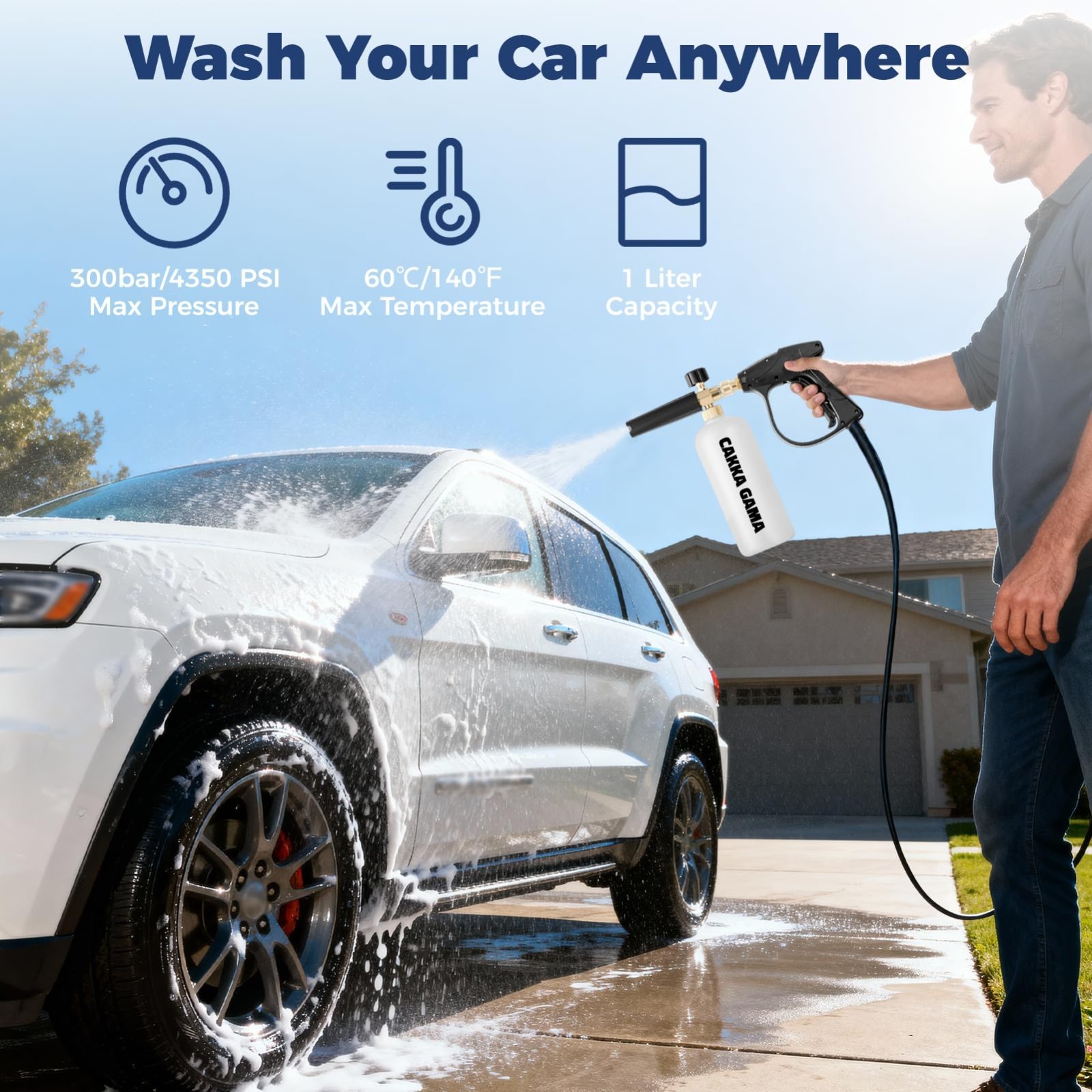 Foam Cannon for Pressure Washer – Adjustable Soap Sprayer, 5 Nozzle Tips, 1L, Gr