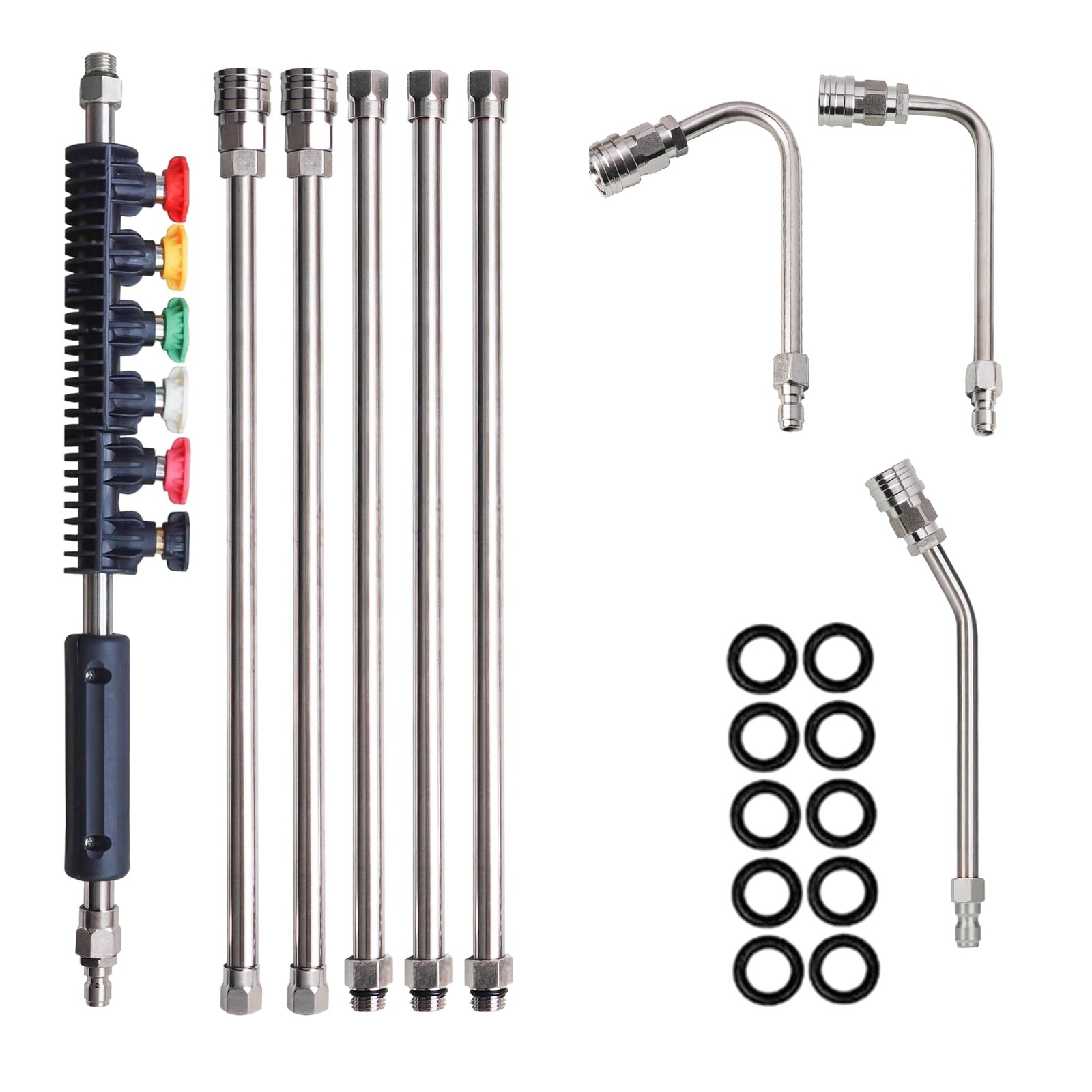 9 PCS Pressure Washer Extension Wand 6 Nozzle 30/90/120 Deg 1/4″ 4000 PSI