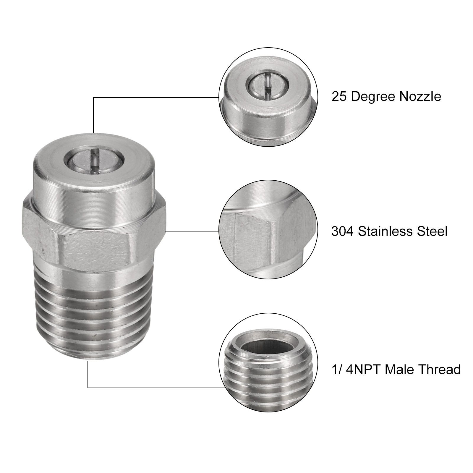 4 Set Threaded Nozzle Tips with 1.07mm Orifice 1/4″ Male NPT 25 Degree