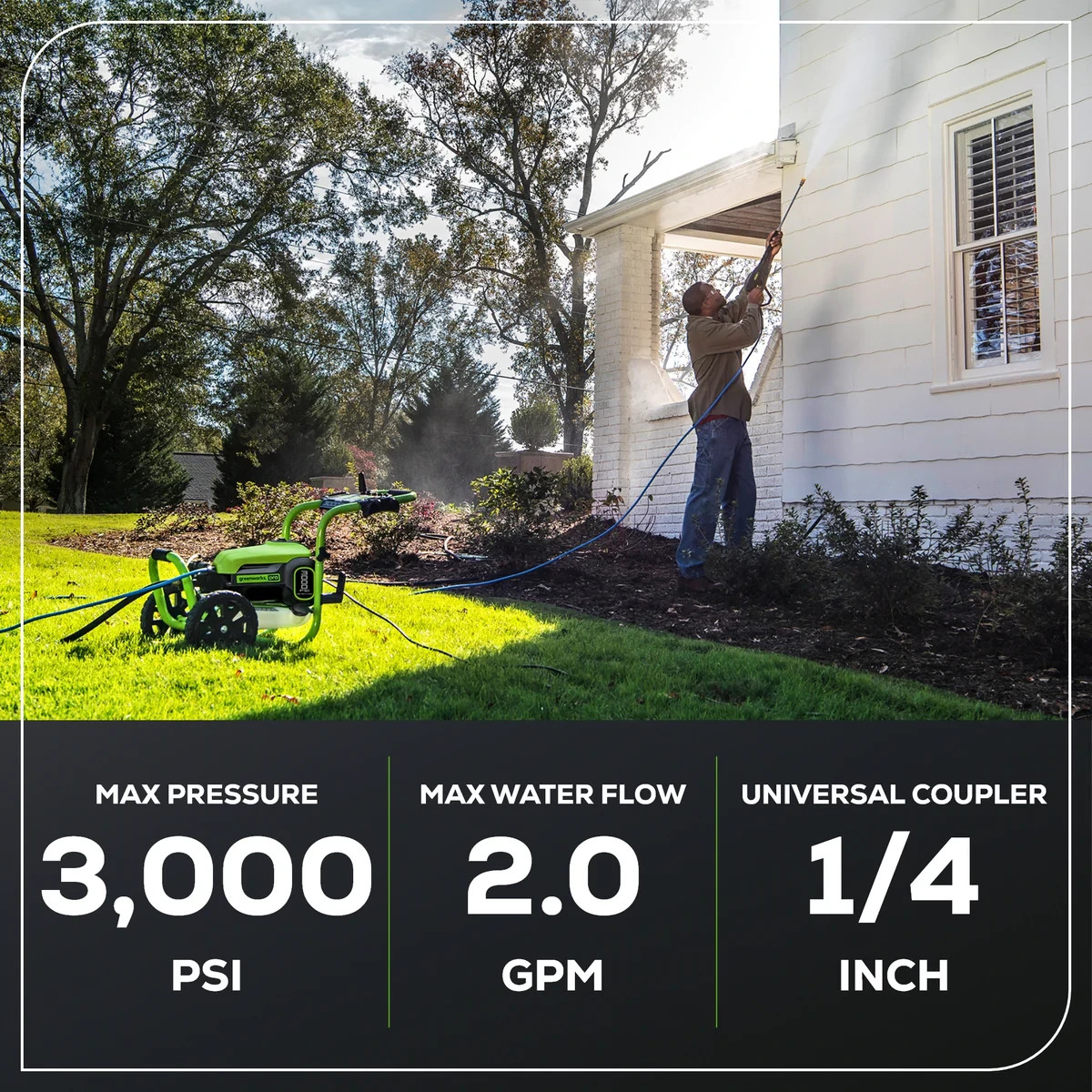 Greenworks 3000 PSI Pressure Washer (2.0 GPM Max) with Foam Cannon – Easily Remo
