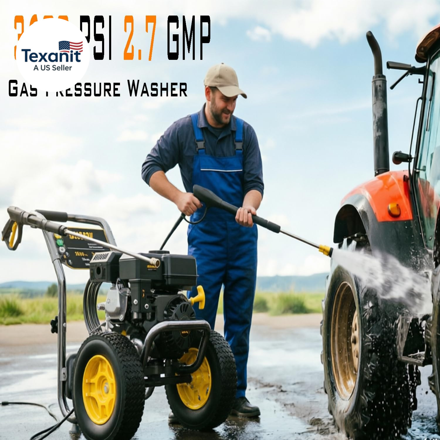3600 PSI Gas Pressure Washer, 2.7 GPM Heavy Duty High Power Washer, 30Ft Pressur