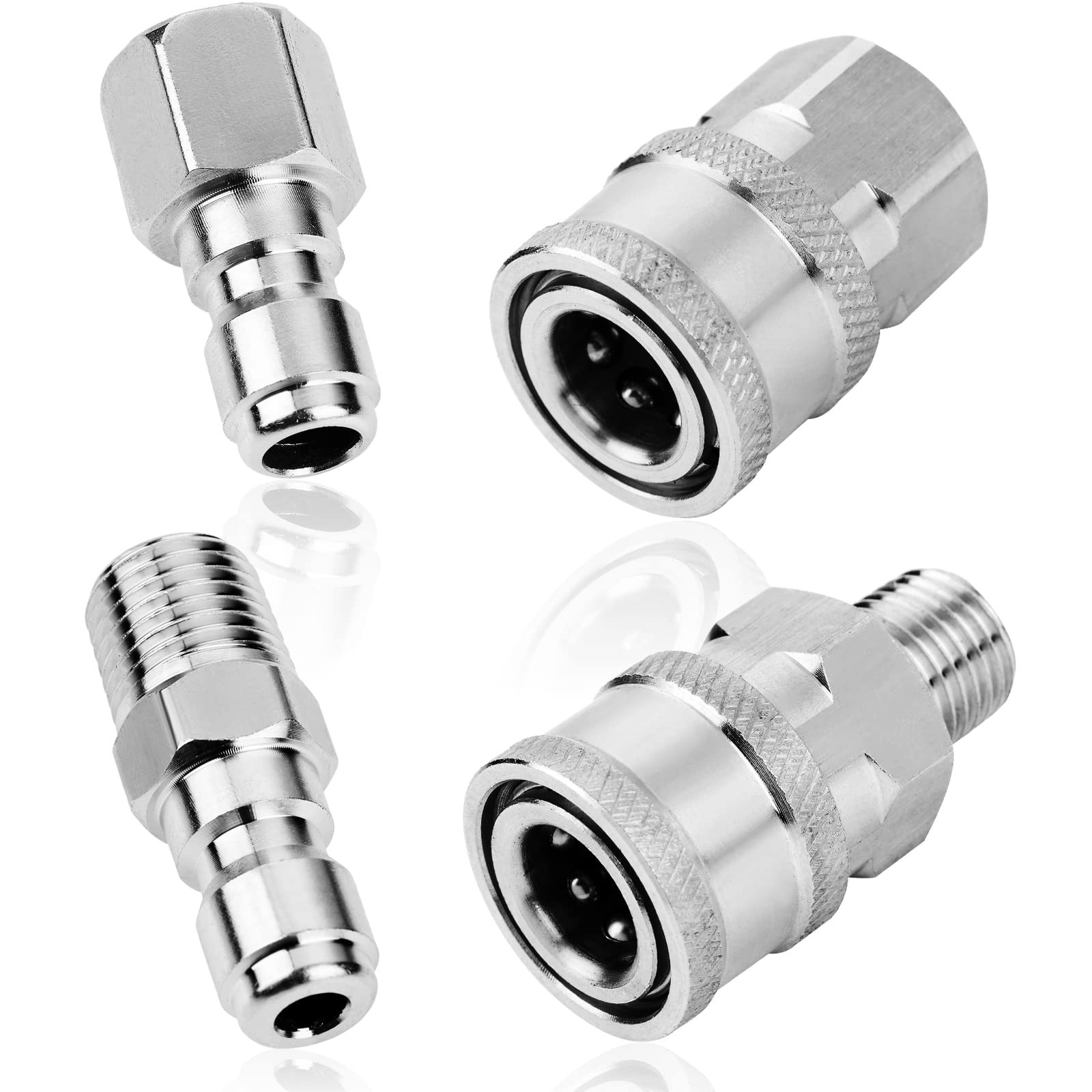 2 PCS NPT 1/4 Inch Pressure Washer Coupler Quick Connect Stainless Steel Set