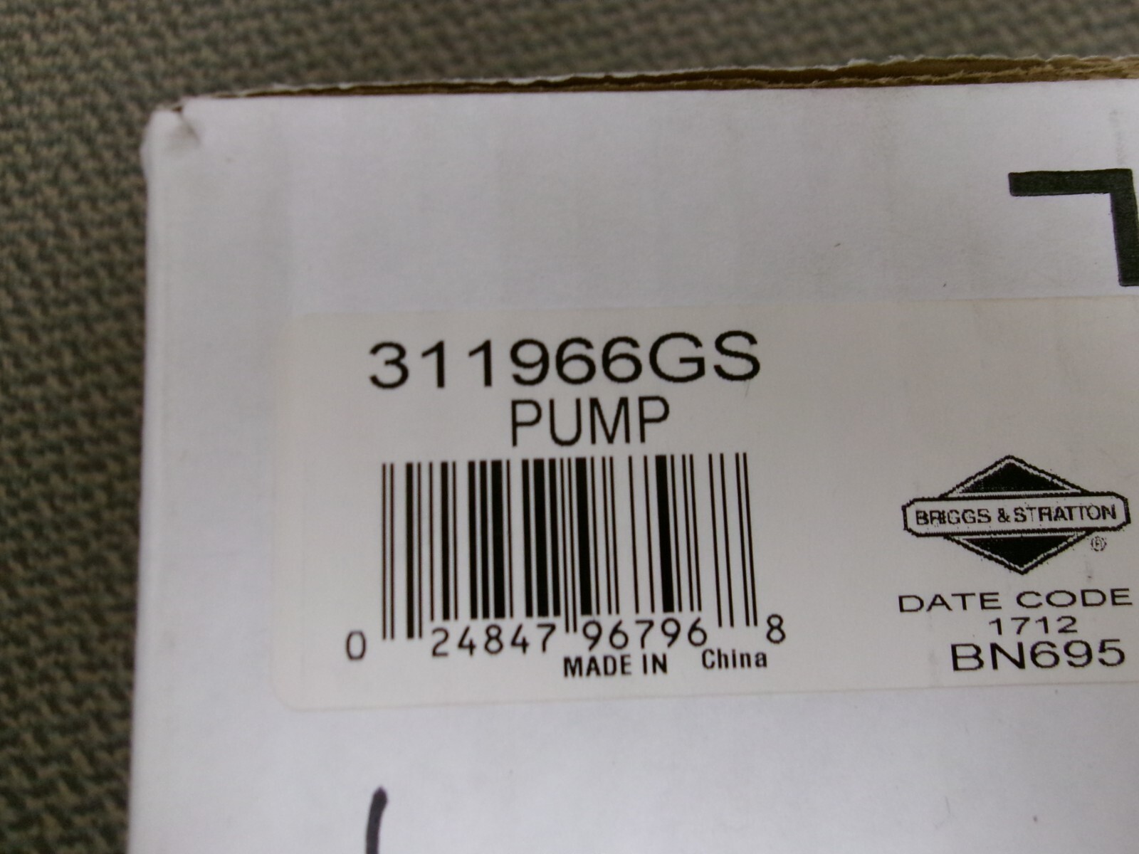 Briggs and Stratton 311966GS Pump TROY-BILT CRAFTSMAN 7/8″ SHAFT