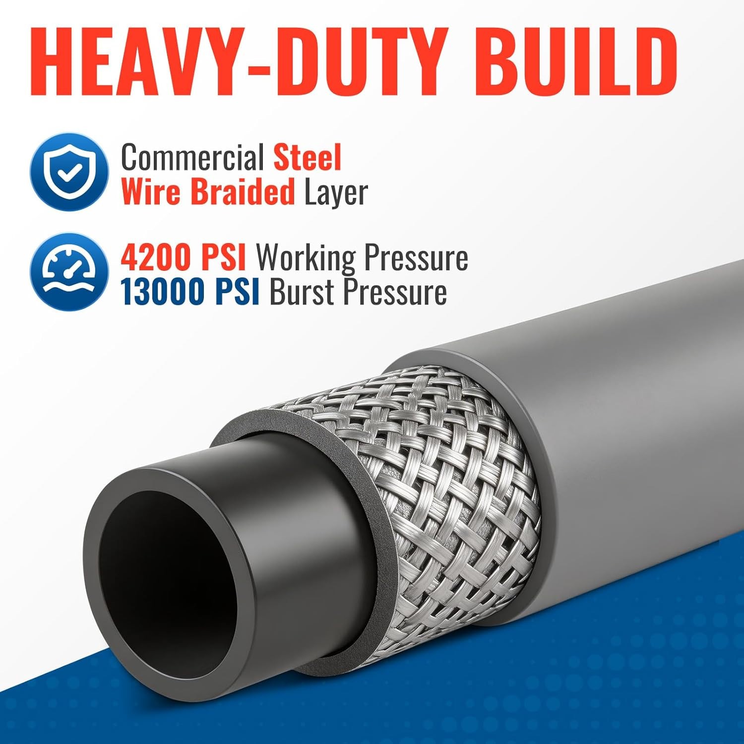 YAMATIC Pressure Washer Hose 100 FT, True 3/8″ID,4200 PSI, 250°F Hot Water, Stee