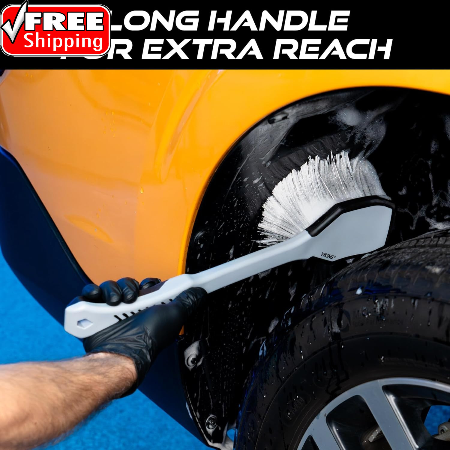 Car Wash Brush, Wheel and Fender Brush, Long Handle Tire Cleaner for Car Detaili