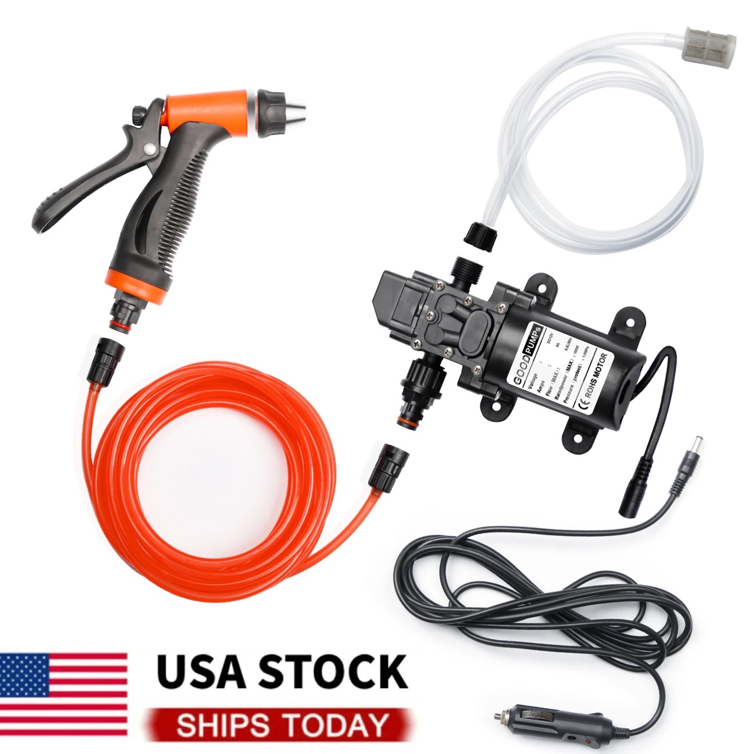 160PSI Washdown Wash Pump Kit Electric DIY Car Washer Cleaner Sprayer 12V Tool