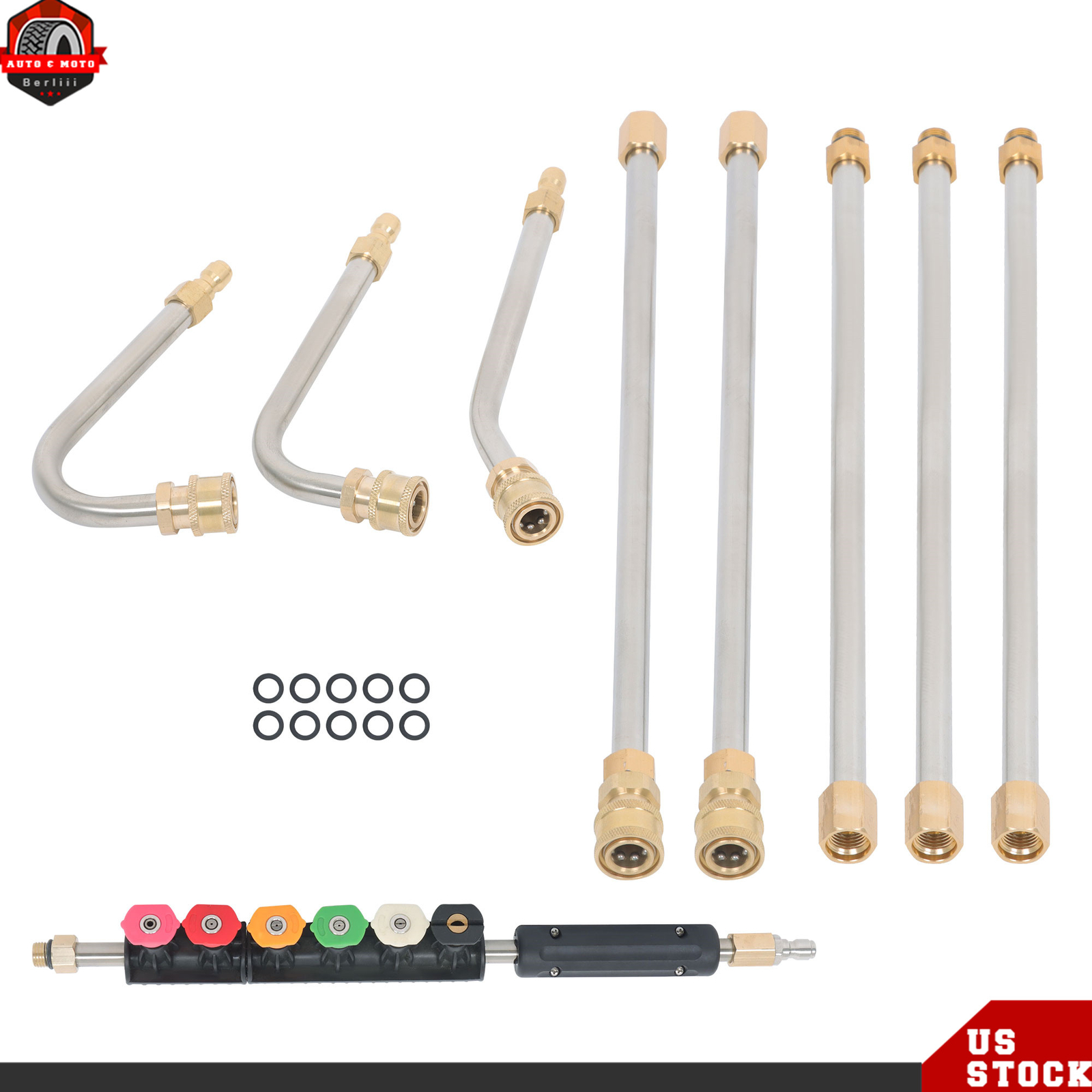 High Pressure Washer Gun Extension Wand Lance Gutter Cleaner Nozzles Kit 4000PSI